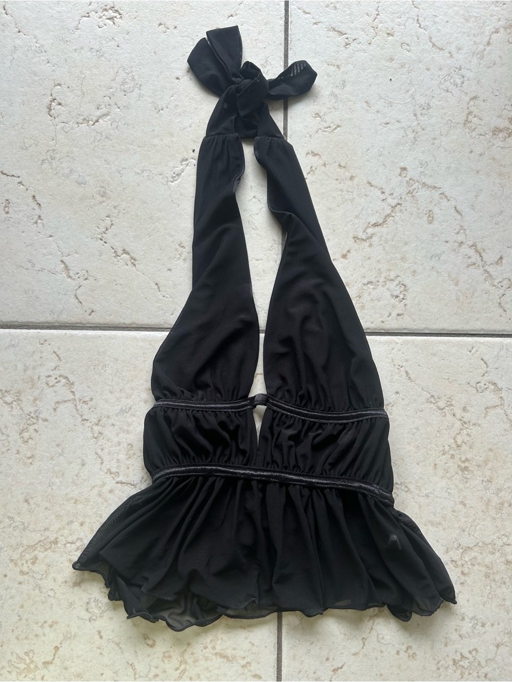 Blue Blush Black Mesh Halter Top